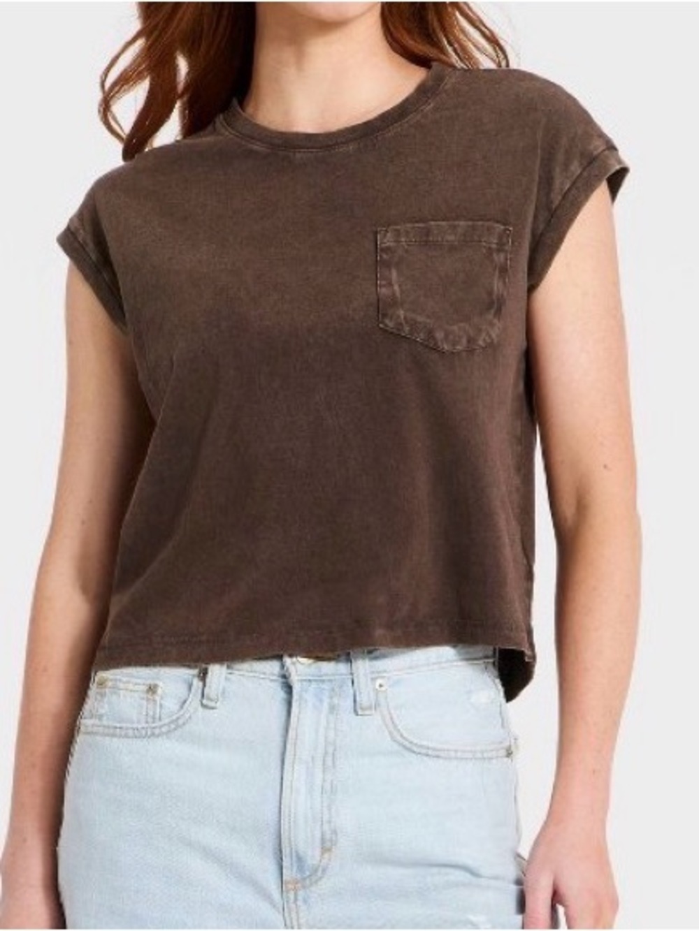 Universal Thread Brown Washed Cropped Pocket Tee